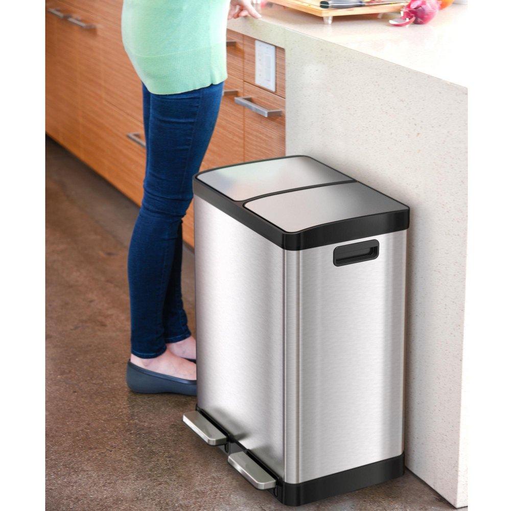 16 gal Combo Step Trash Can and Recycle Bin with Dual Odor Filters in Stainless Steel 