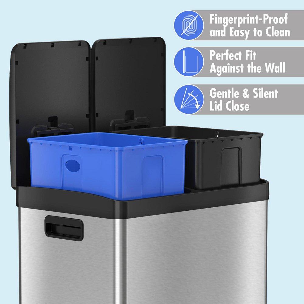 16 gal Combo Step Trash Can and Recycle Bin with Dual Odor Filters in Stainless Steel 