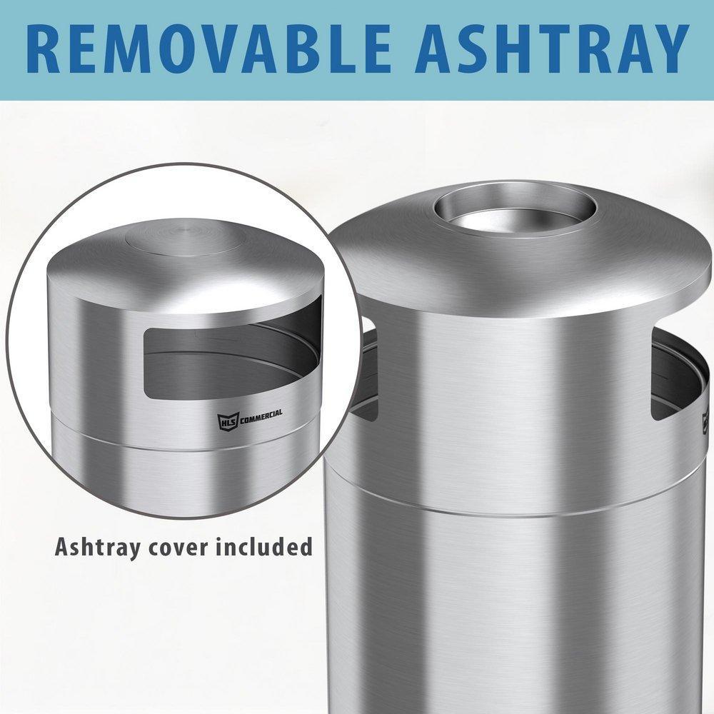 50 gal Round Open Top Indoor Trash Can with Removable Ashtray in Stainless Steel 