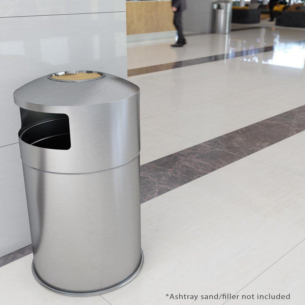 50 gal Round Open Top Indoor Trash Can with Removable Ashtray in Stainless Steel 