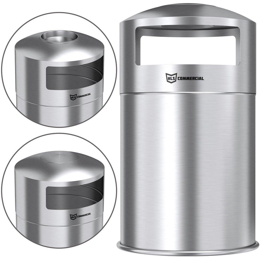 50 gal Round Open Top Indoor Trash Can with Removable Ashtray in Stainless Steel 