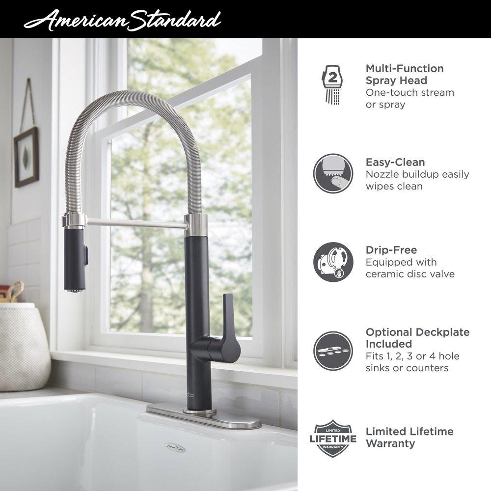 American Standard Stainless Steel Single Handle Pull Down Kitchen Faucet with Side Spray 