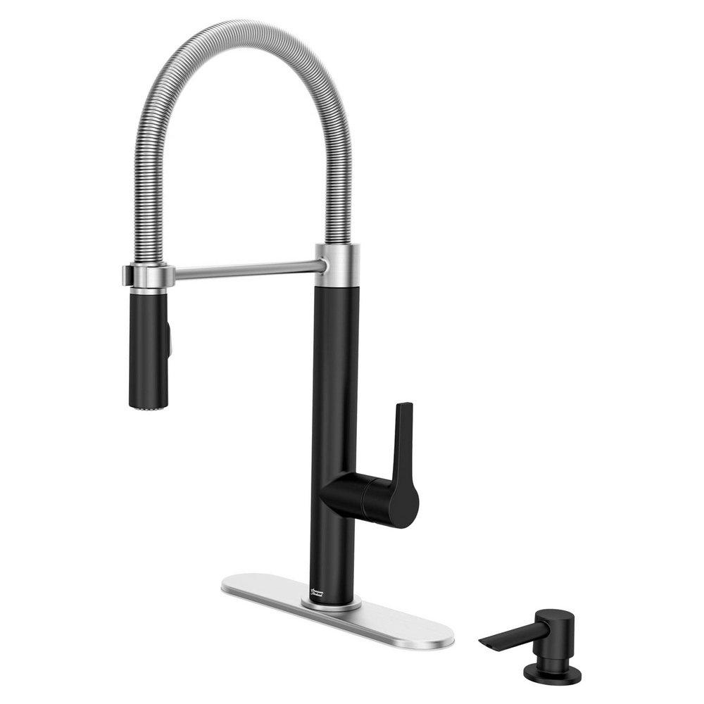 American Standard Matte Black Single Handle Pull Down Kitchen Faucet with Side Spray 