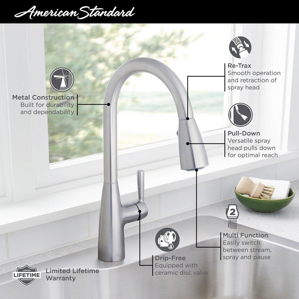 American Standard Stainless Steel Single Handle Pull Down Kitchen Faucet 