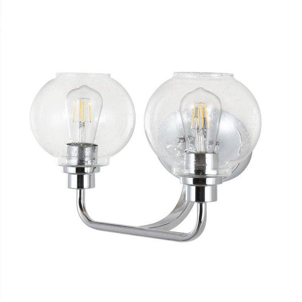 SANDRINE 17.5 2-LIGHT IRON/SEEDED GLASS COTTAGE RUSTIC LED VANITY LIGHT CHROME 