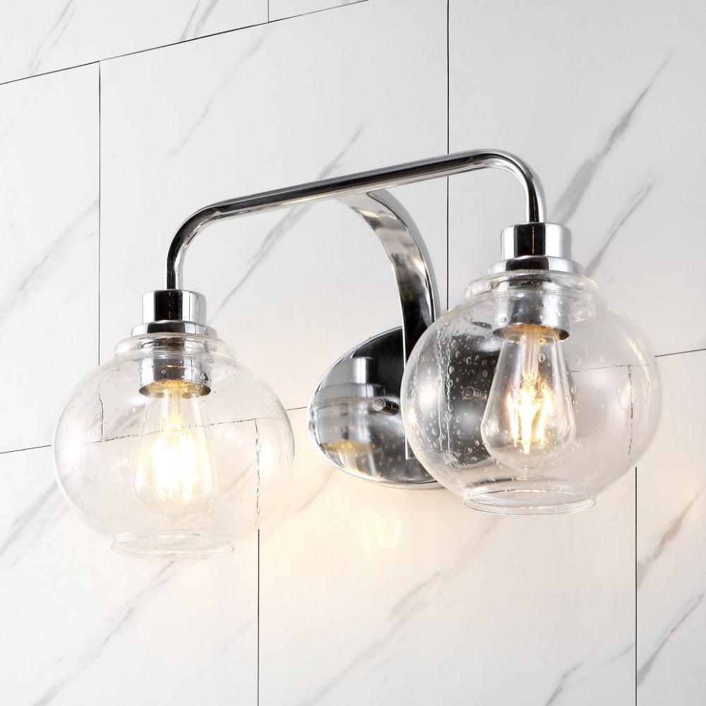 SANDRINE 17.5 2-LIGHT IRON/SEEDED GLASS COTTAGE RUSTIC LED VANITY LIGHT CHROME 