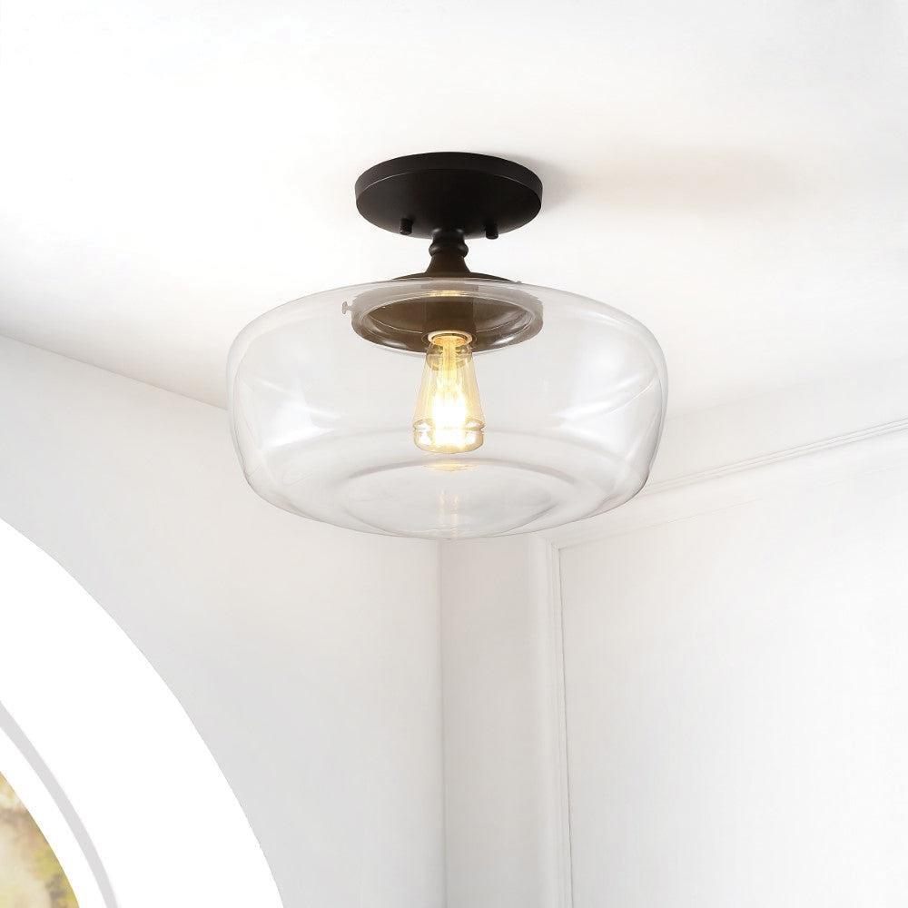 MARFA 14 GLASS/IRON FARMHOUSE MODERN LED FLUSH MOUNT OIL RUBBED BRONZE 