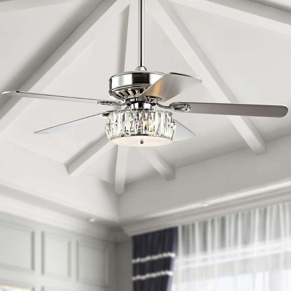 MANDY 52 3-LIGHT CRYSTAL PRISM DRUM LED CEILING FAN WITH REMOTE CHROME BY JONATHAN Y 