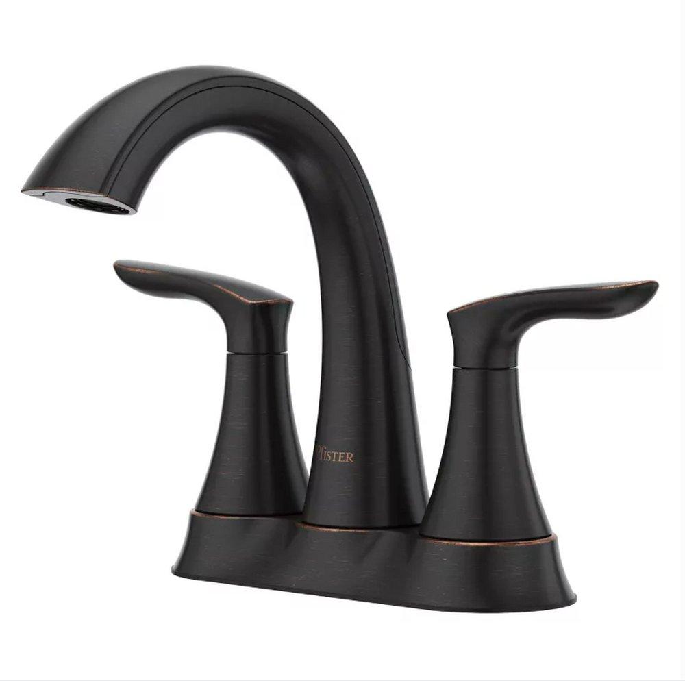 Pfister Tuscan Bronze Two Handle Centerset Bathroom Sink Faucet Lever Handle 