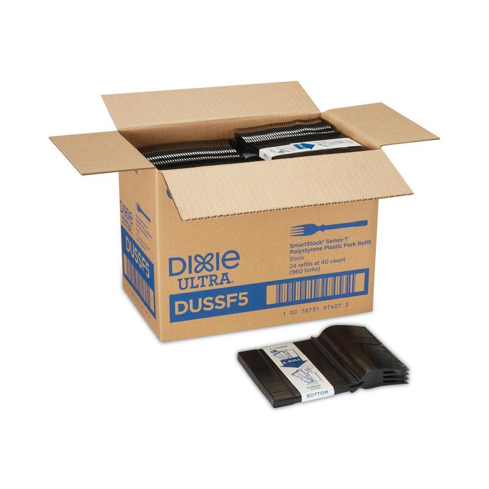 Heavy Weight Black Plastic Forks Refill Packs for Ultra® Smartstock® (960 Per Case) 