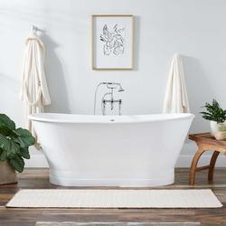 67 in. Bateau Cast Iron Skirted Freestanding Bathtub in White with White Daisy Wheel