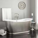 66 in. Bateau Cast Iron Skirted Freestanding Bathtub in Stainless Steel with Brushed Nickel Daisy Wheel 