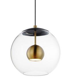 12W 1-Light Integrated LED Pendant Light in Black with Natural Aged Brass