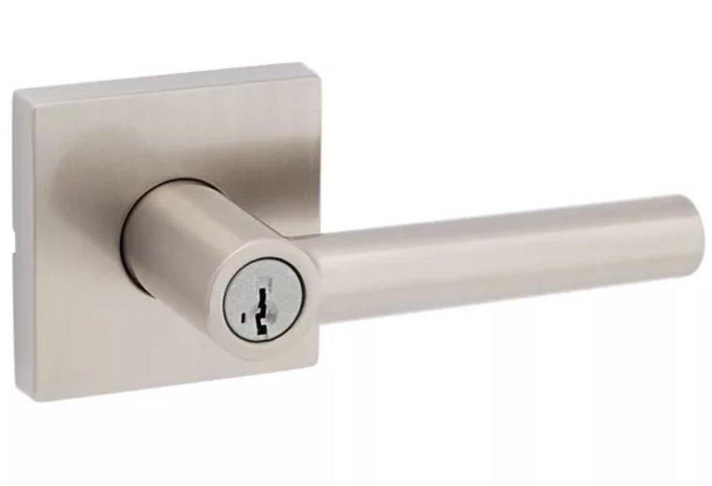 KWIKSET MILAN SQUARE KEYED ENTRY LEVER WITH SMARTKEY SECURITY SATIN NICKEL 