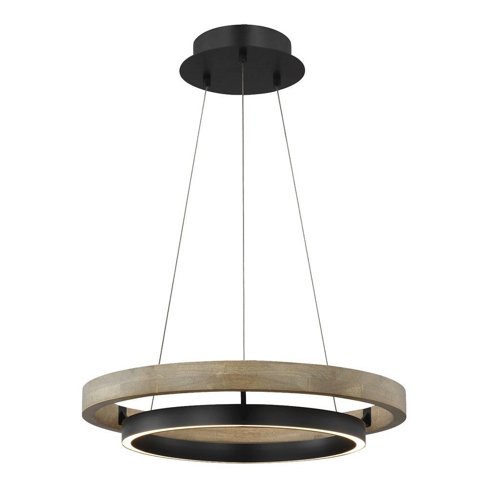 Visual Comfort & Co. Modern Matte Black/Weathered Oak 3-4/5 x 24 in. 123.6W 1-Tier 1-Light Integrated LED Contemporary and Transitional Chandelier 