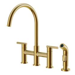 Two Handle Bridge Widespread Kitchen Faucet in Brushed Bronze