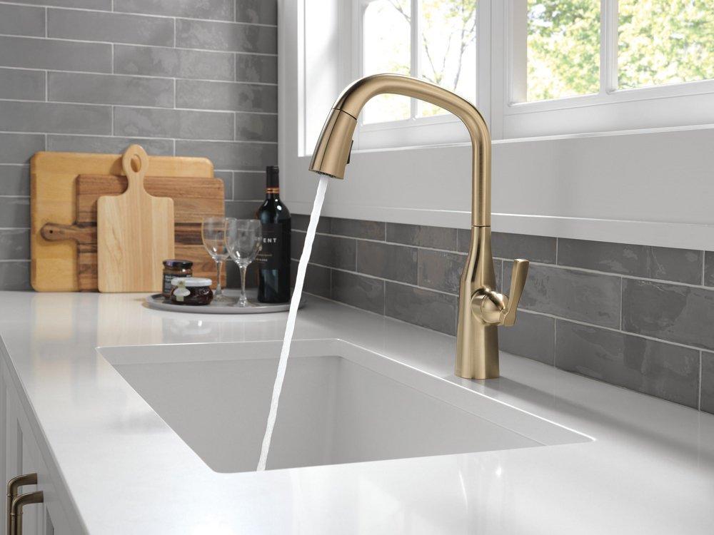 Single Handle Pull Down Kitchen Faucet in Champagne Bronze 