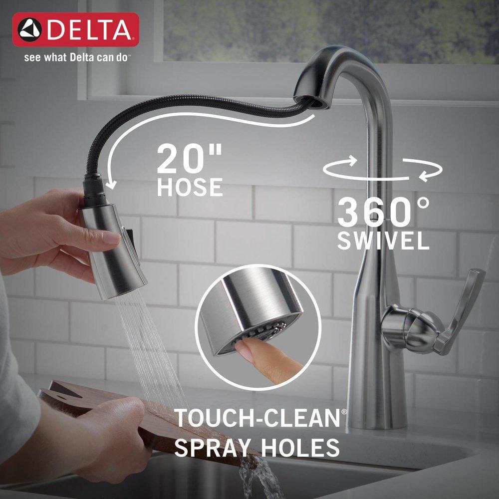 Delta Faucet Lumicoat&reg; Arctic Stainless Single Handle Pull Down Bar Faucet 