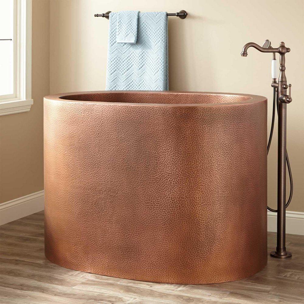 Signature Hardware Antique Copper Patina 48 x 33-1/2 in. Freestanding Bathtub with End Drain 
