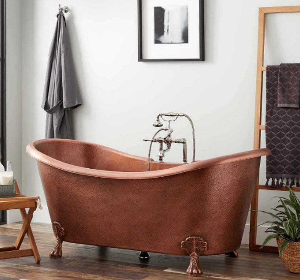 Signature Hardware Antique Copper Patina 72 x 32 in. Freestanding Bathtub with Center Drain 