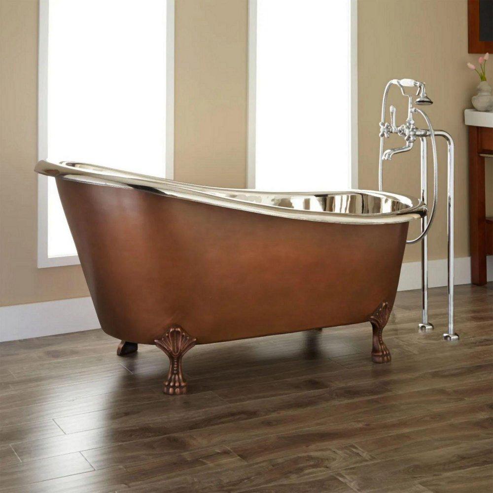 Signature Hardware Antique Copper Patina 59 x 30 in. Freestanding Bathtub 