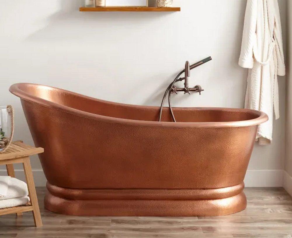 Signature Hardware Antique Copper Patina 59 x 31 in. Freestanding Bathtub Center 