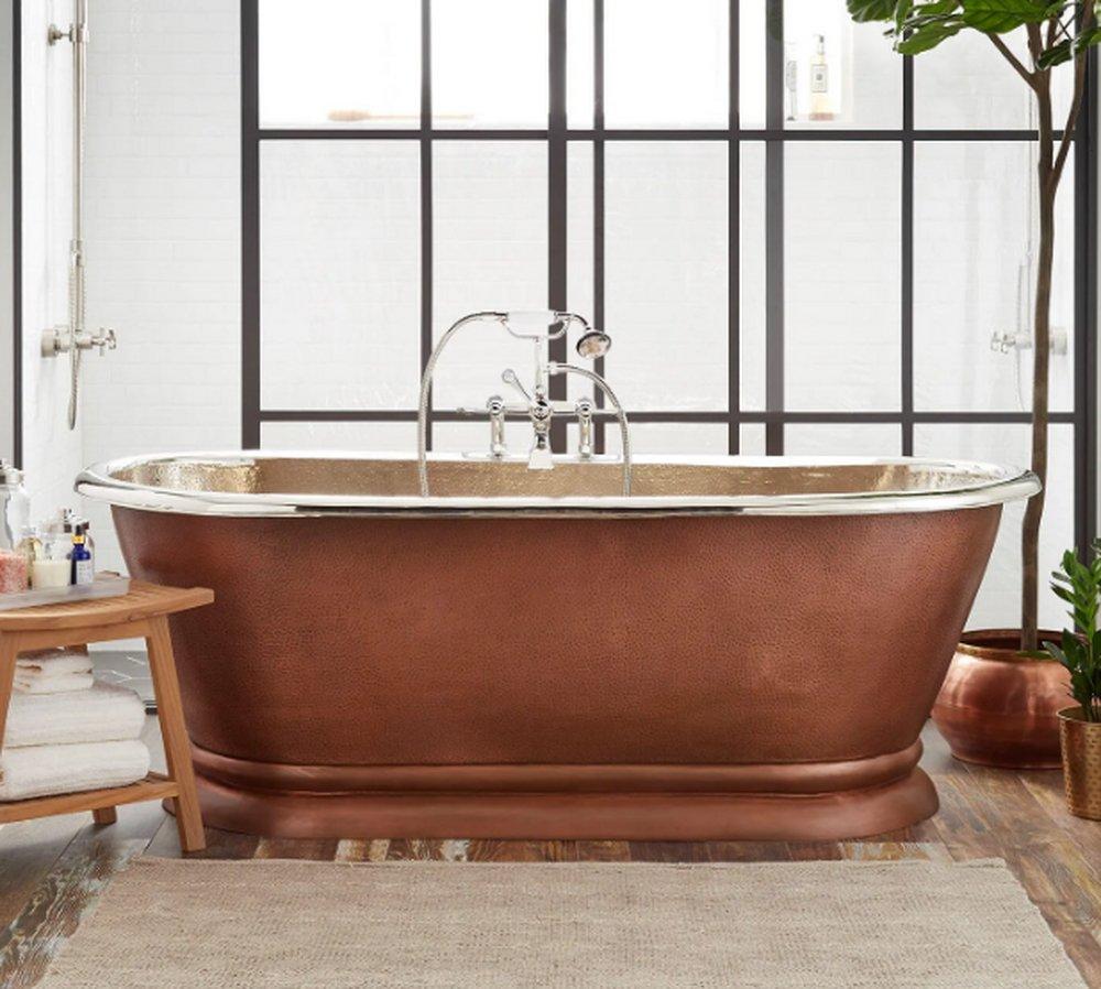 Signature Hardware Antique Copper Patina 61 x 31 in. Freestanding Bathtub with Center Drain 