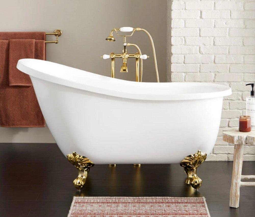 Signature Hardware White 51 x 26 in. Freestanding Bathtub with End Drain in White 