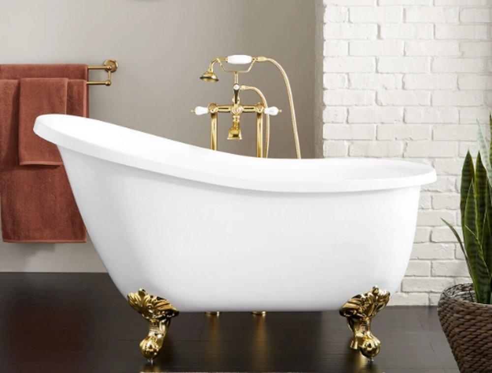 Signature Hardware White 55 x 27 in. Freestanding Bathtub with End Drain in White 