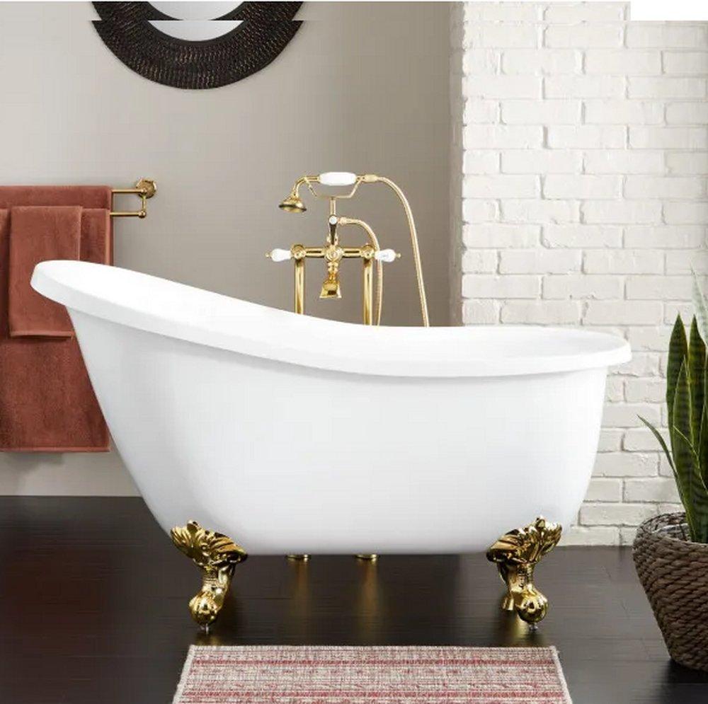 Signature Hardware White 55 x 27 in. Freestanding Bathtub with End Drain in White 