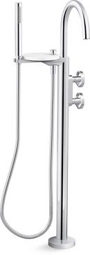 Two Handle Floor Mount Tub Filler with Hand Shower in Polished Chrome (Trim Only)