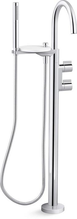 Two Handle Floor Mount Tub Filler with Hand Shower in Polished Chrome (Trim Only)
