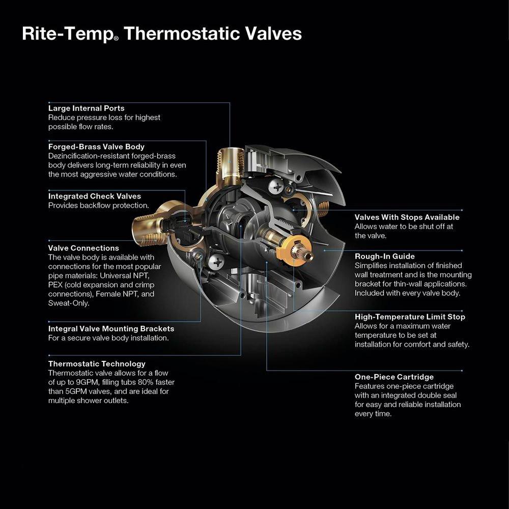 1/2 in. NPT Thermostatic Valve Body and Cartridge Kit with Service Stops 