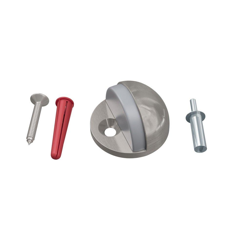 Solid Brass Doorstop Floor Mounted in Satin Nickel 