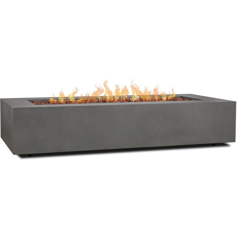 Aegean 70"" Rectangle Steel Propane or Natural Gas Fire Pit Table in Weathered Slate by Real Flame 