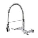 Two Handle Bridge and Pull Down Kitchen Faucet in Polished Chrome