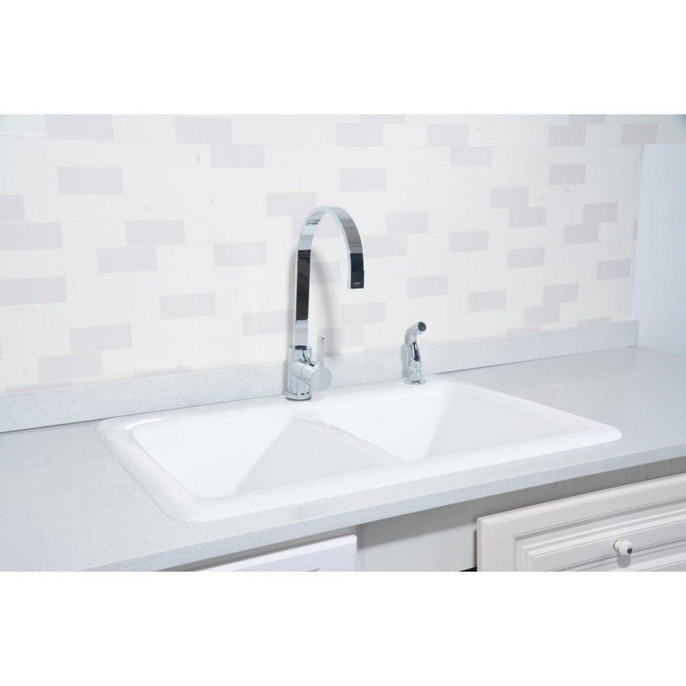Kingston Brass White 33 x 22 in. Cast Iron 2 Bowl Drop-in Kitchen Sink 