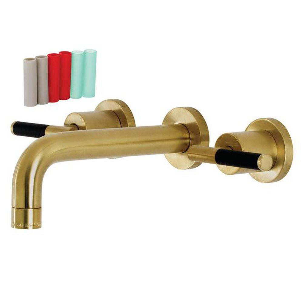 Kingston Brass Brushed Brass Two Handle Wall Mount and Widespread Bathroom Sink Faucet 