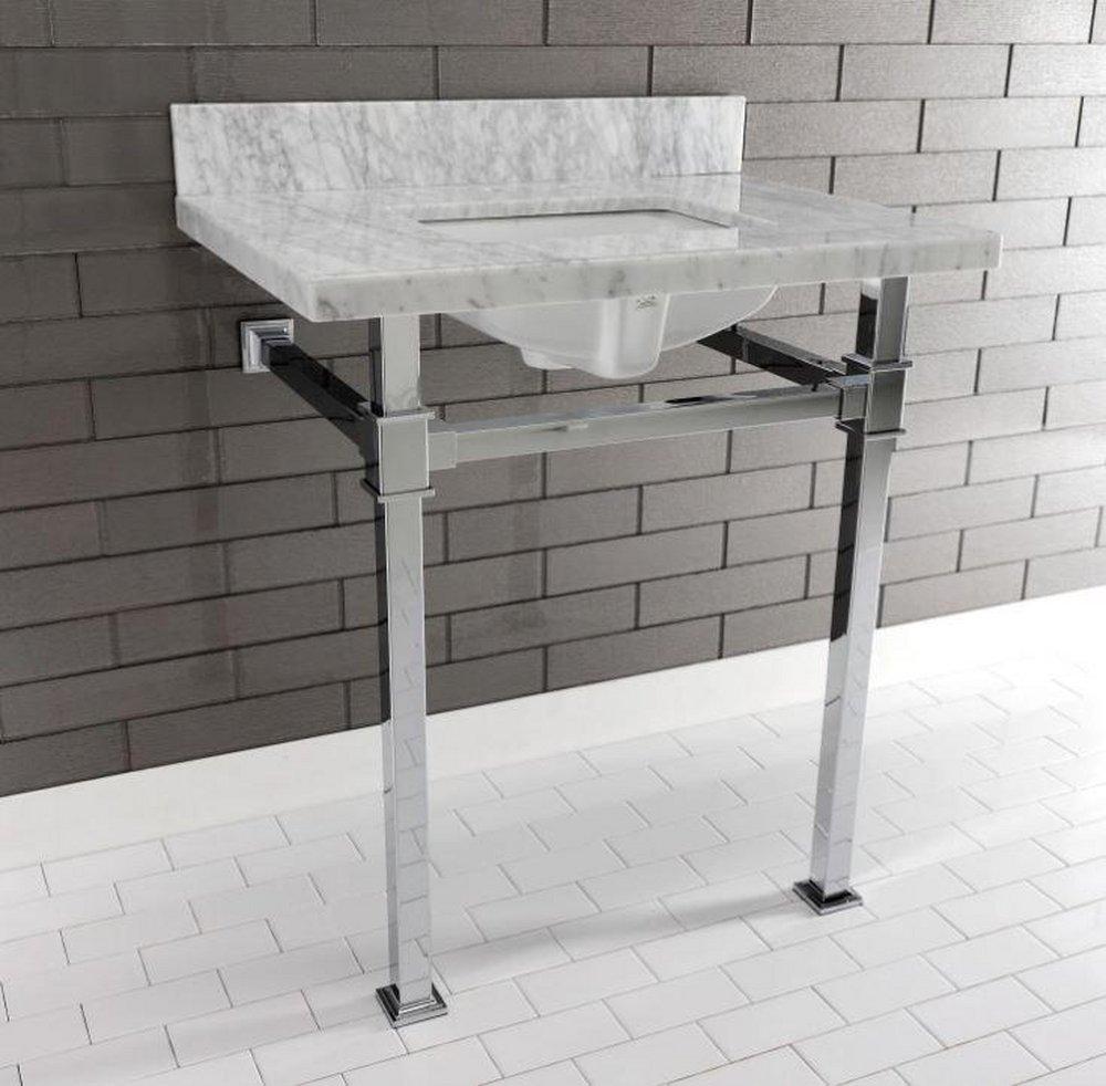 MONARCH 22 WALL MOUNTED RECTANGULAR MARBLE LAVATORY CONSOLE WITH STAINLESS STEEL CONSOLE STAND 