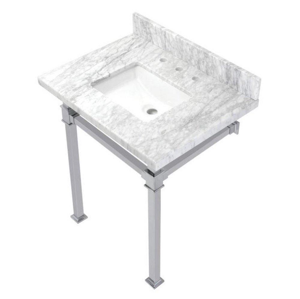 MONARCH 22 WALL MOUNTED RECTANGULAR MARBLE LAVATORY CONSOLE WITH STAINLESS STEEL CONSOLE STAND 