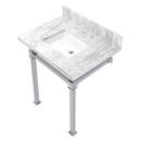 MONARCH 22 WALL MOUNTED RECTANGULAR MARBLE LAVATORY CONSOLE WITH STAINLESS STEEL CONSOLE STAND 