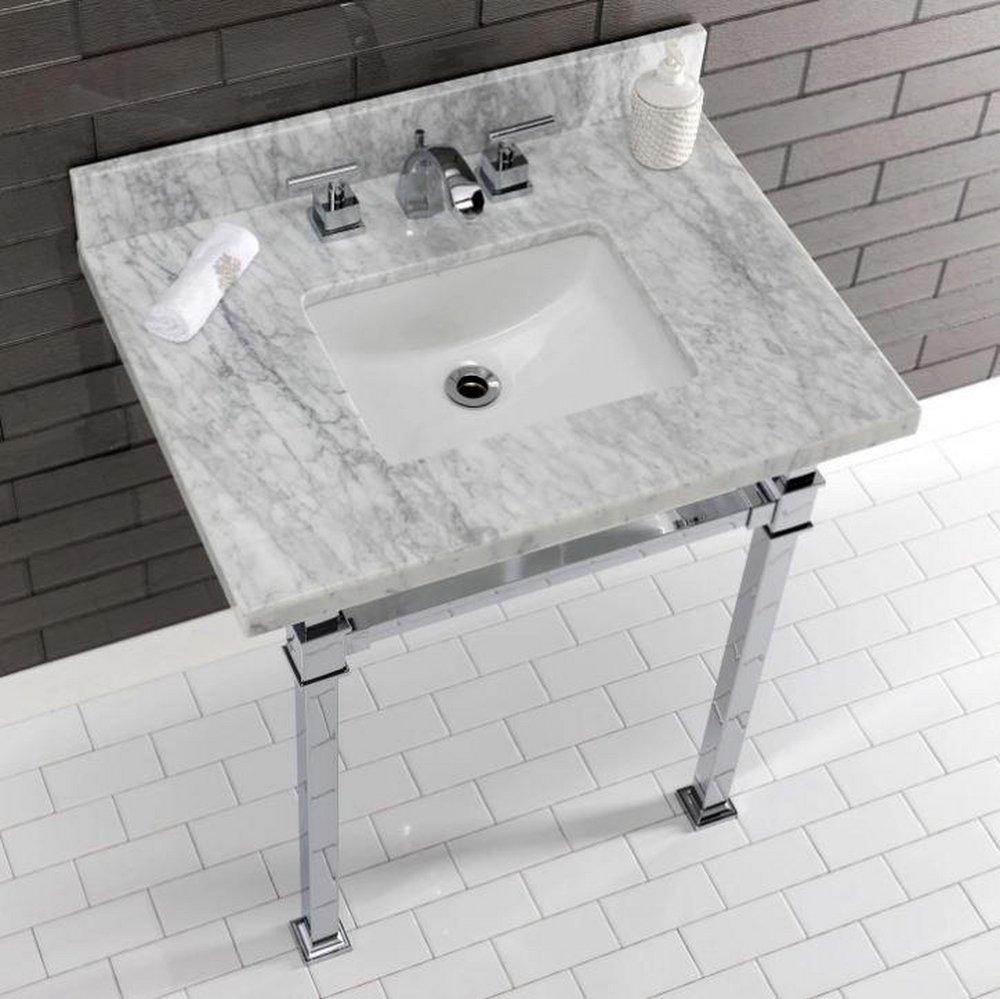 Kingston Brass Marble White/Polished Chrome Consoles, Freestanding and Undermount Bathroom Sink 