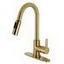 Single Handle Pull Down Kitchen Faucet in Brushed Brass