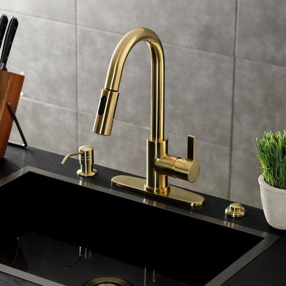 Kingston Brass Brushed Brass Single Handle Pull Down Kitchen Faucet 