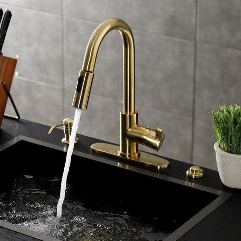 Kingston Brass Brushed Brass Single Handle Pull Down Kitchen Faucet 