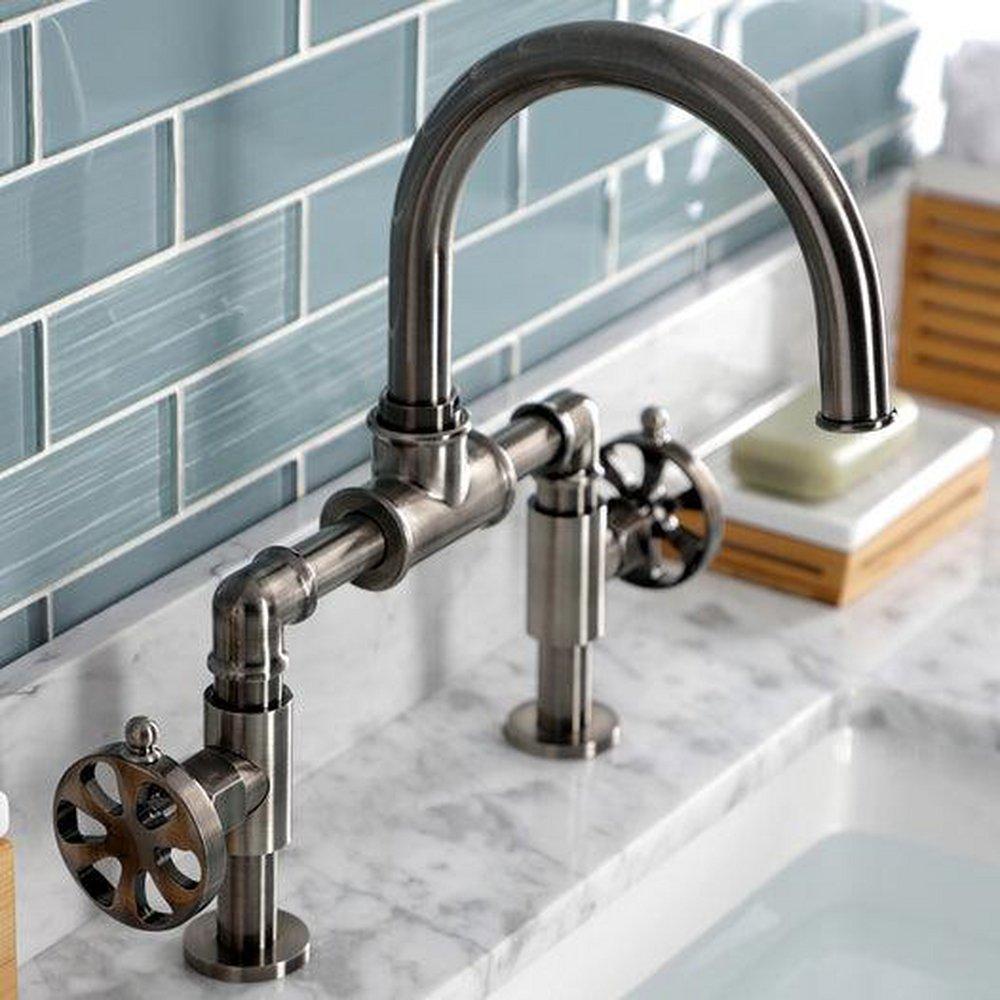 Kingston Brass Black Stainless Two Handle Bridge Bathroom Sink Faucet in Black Stainless 
