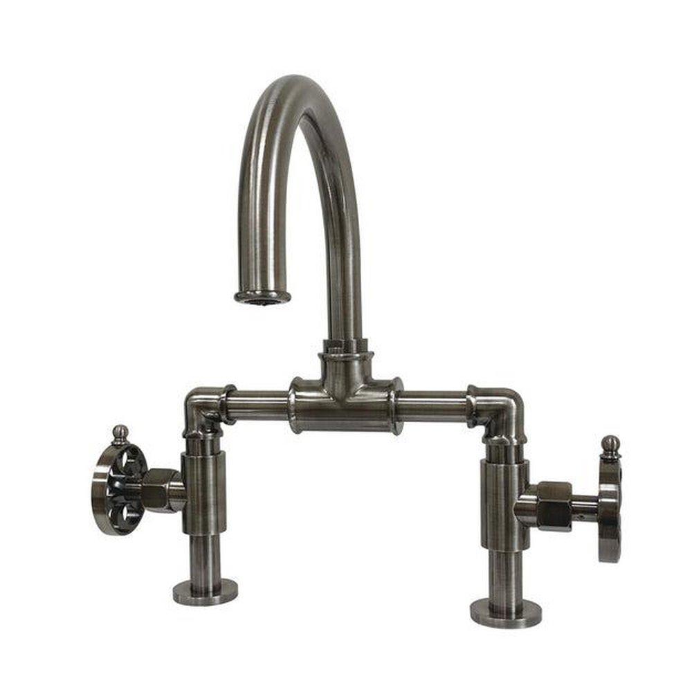 Kingston Brass Black Stainless Two Handle Bridge Bathroom Sink Faucet in Black Stainless 