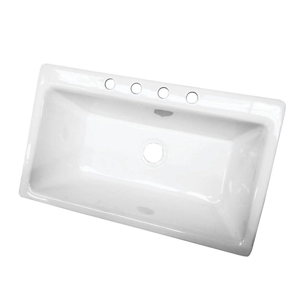 Kingston Brass White 36 x 22 in. 4 Hole Cast Iron 1 Bowl Drop-in Kitchen Sink 