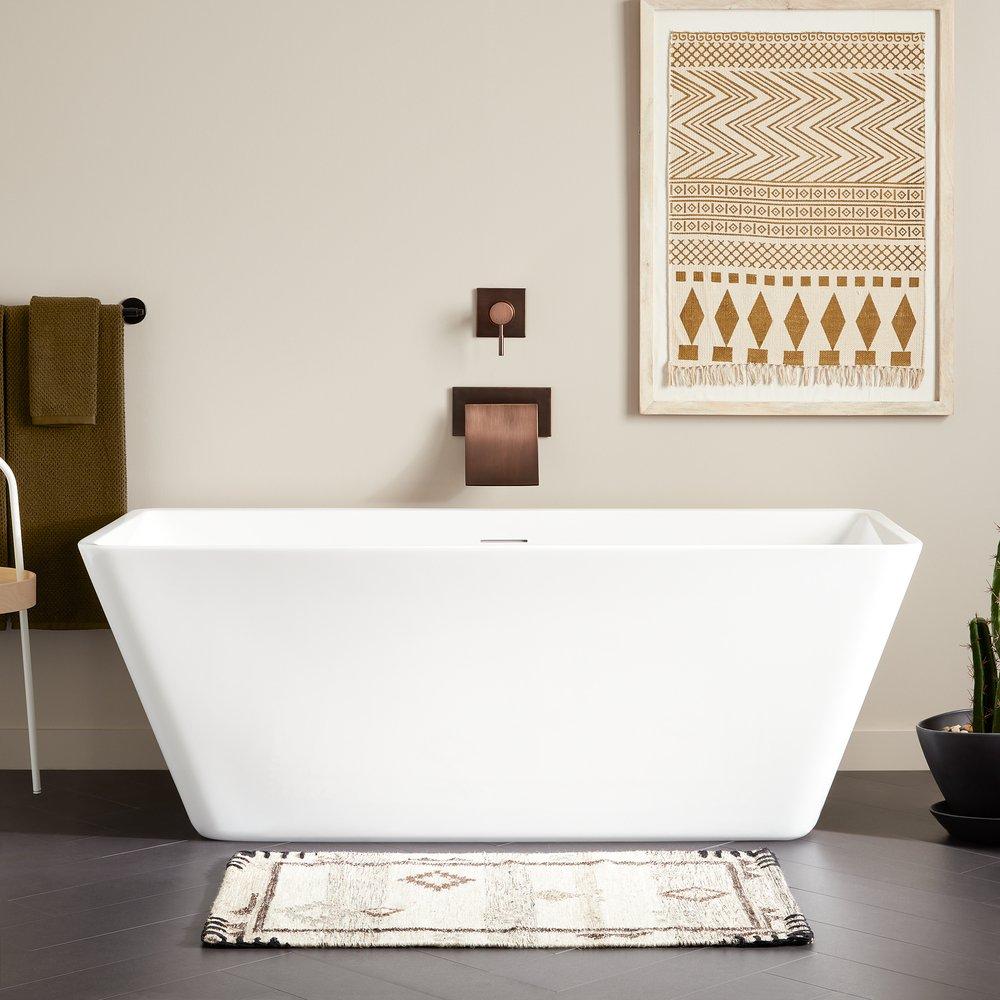 Signature Hardware White 59 x 27-1/2 in. Freestanding Bathtub with Offset Drain 