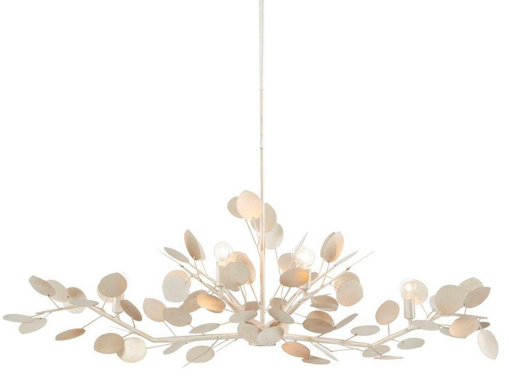 Currey and Company Contemporary Silver Leaf 25 x 51 in. 60W 1-Tier 6-Light Chandelier 